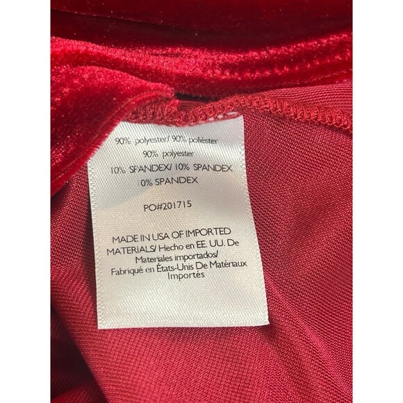 ModCloth 1X Red Velvet Wrap Bodysuit Deep V Neck 3/4 Sleeve Stretch Holiday - Picture 7 of 13